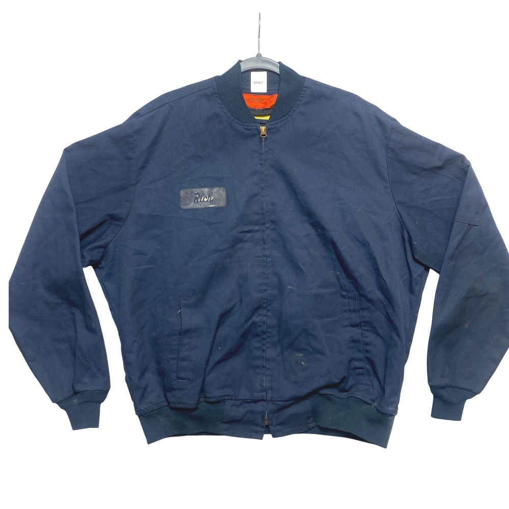 Cintas Bomber Jacket Mens XL Navy Blue Workwear USA Zipper Vintage